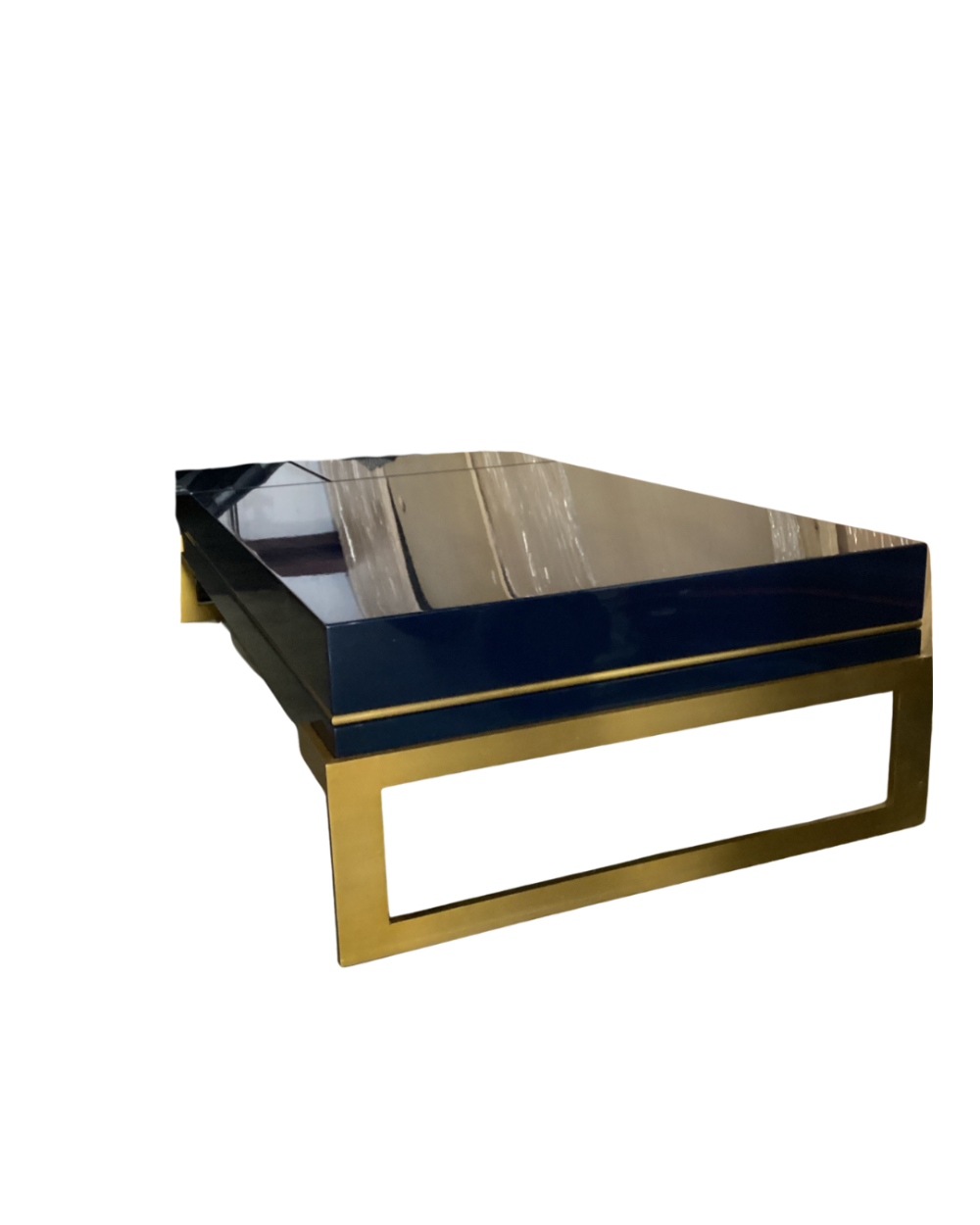 Holly hunt maje lacquered cocktail table with brass legs