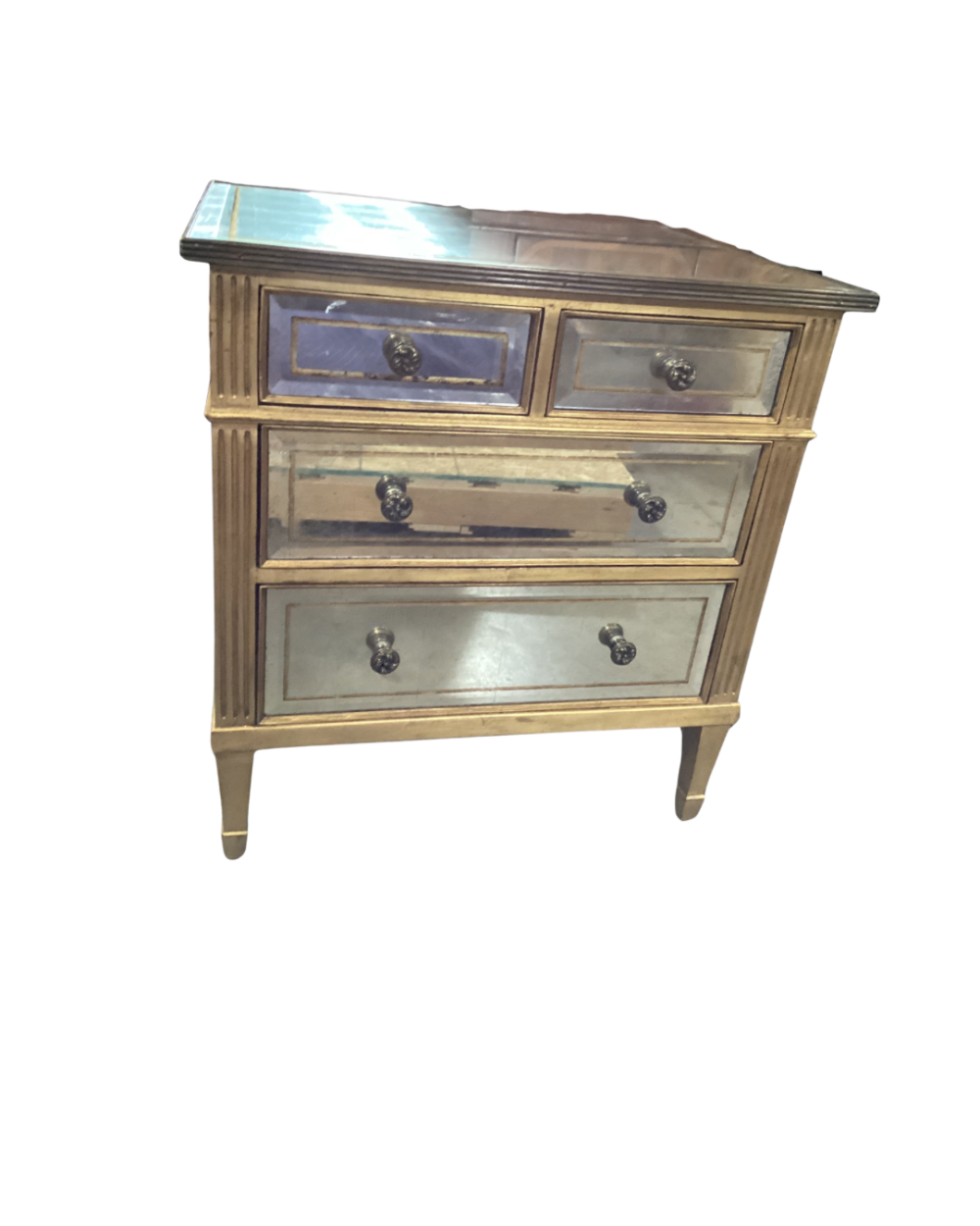 1980’s Vintage Encore Lyft Èglomise mirrored four-Drawer nightstand