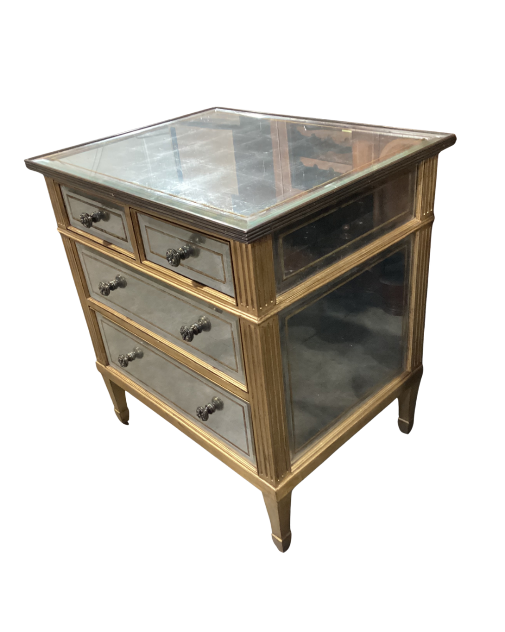 1980’s Vintage Encore Lyft Èglomise mirrored four-Drawer nightstand