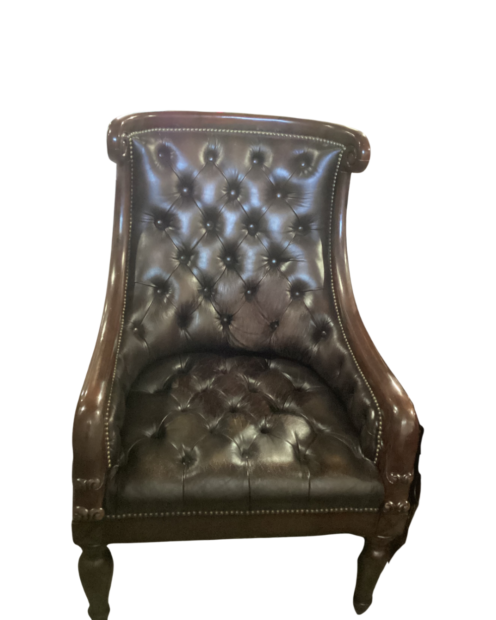 Chesterfield style armchair with leather tufting