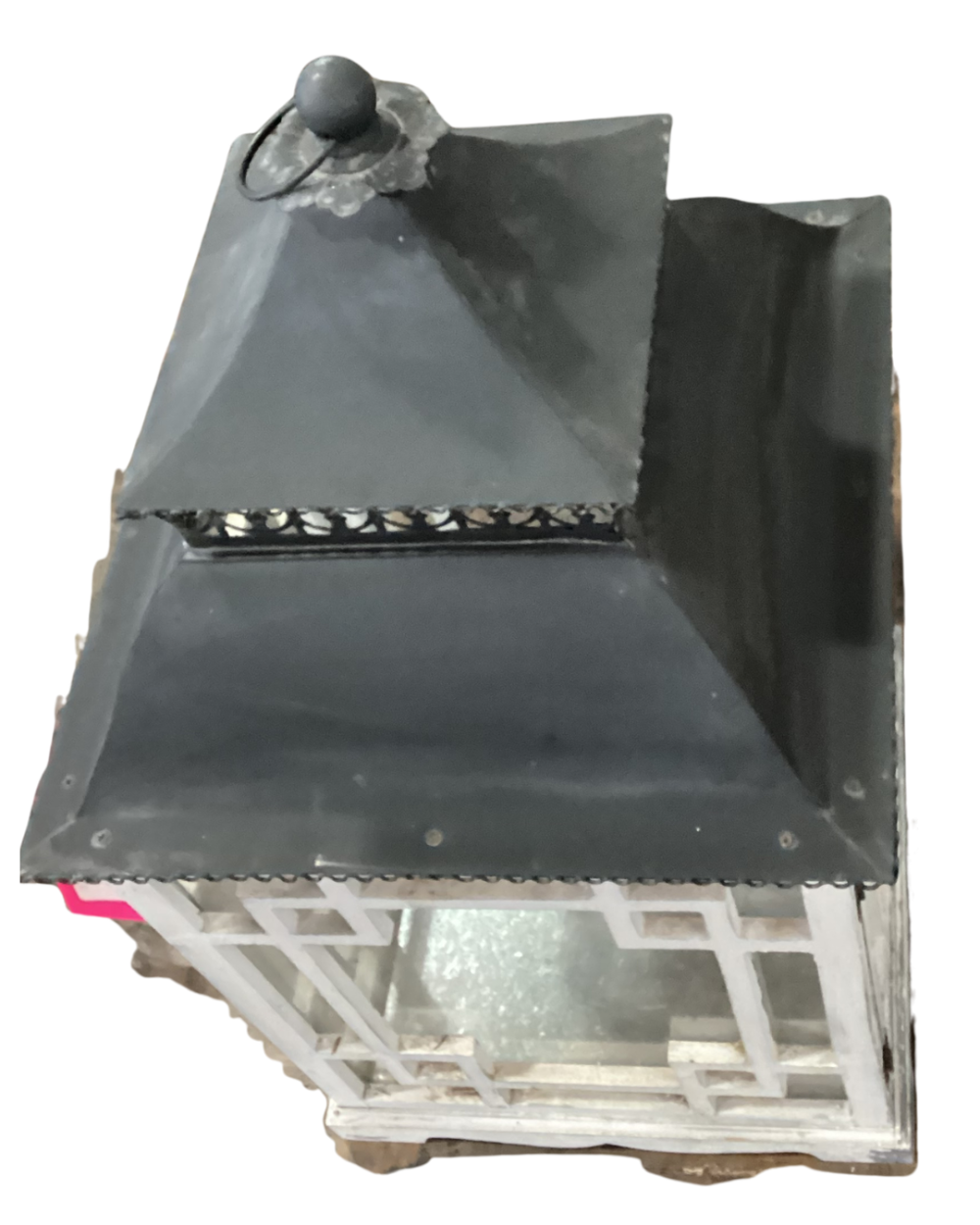 Decorative lantern made of wood and white metal