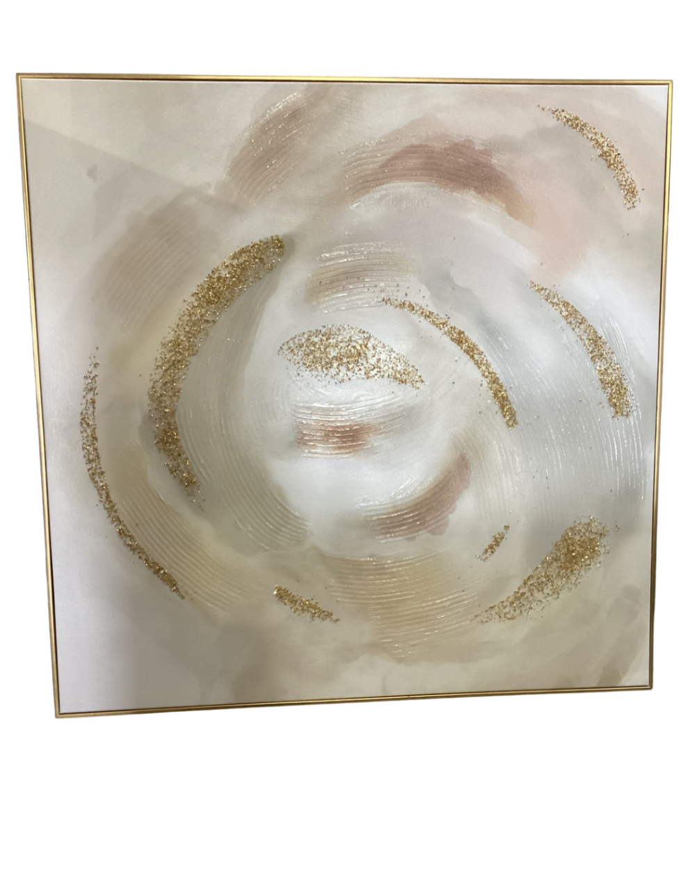 Textured abstract painting in gold and white