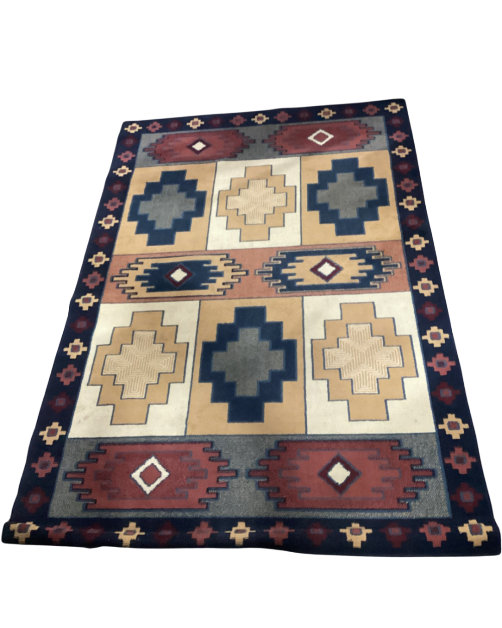 Flatweave wool rug with southwestern-inspired geometric