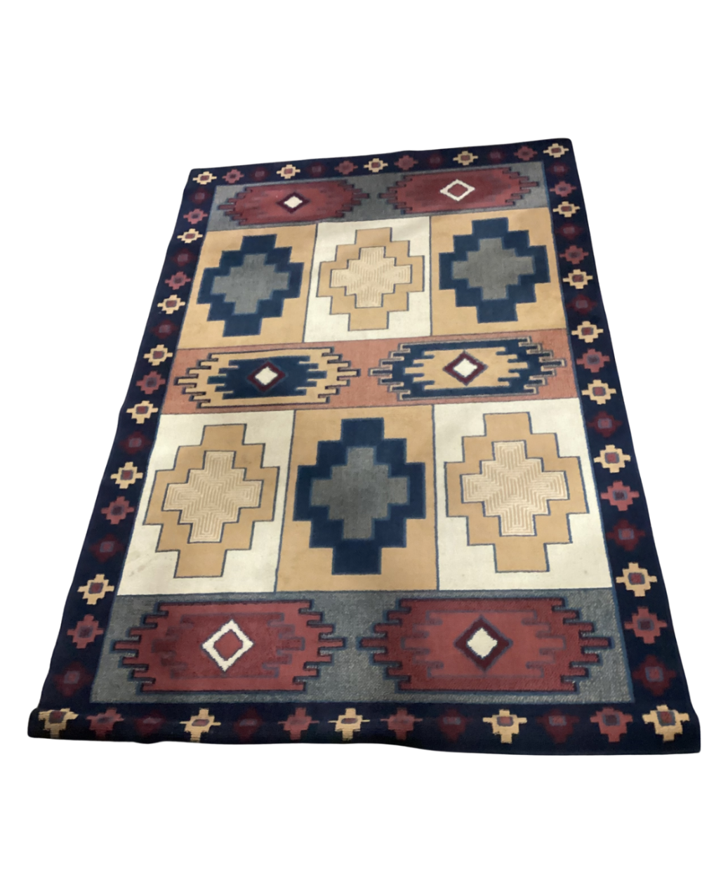 Flatweave wool rug with southwestern-inspired geometric