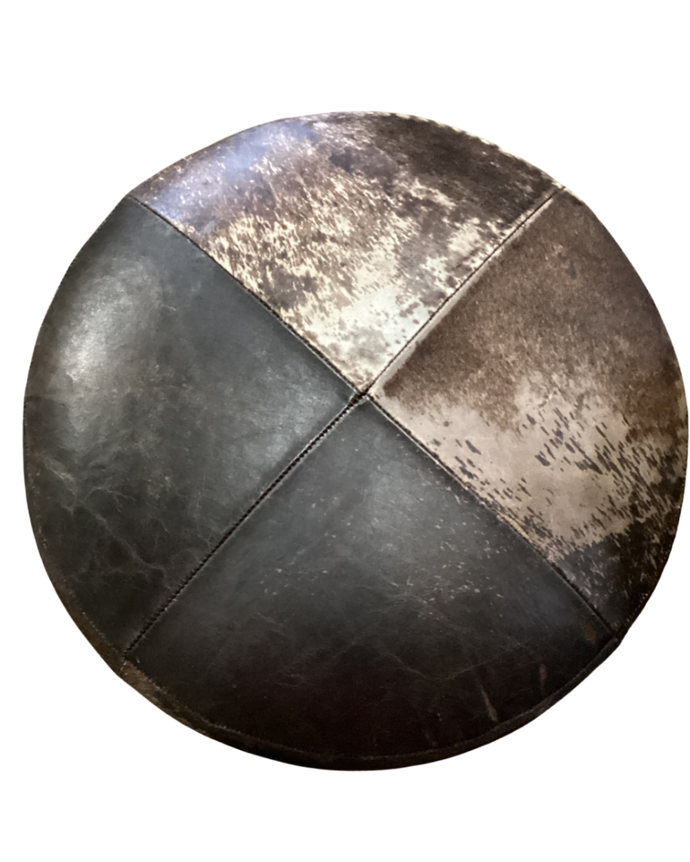 Brown patchwork hide round pouf