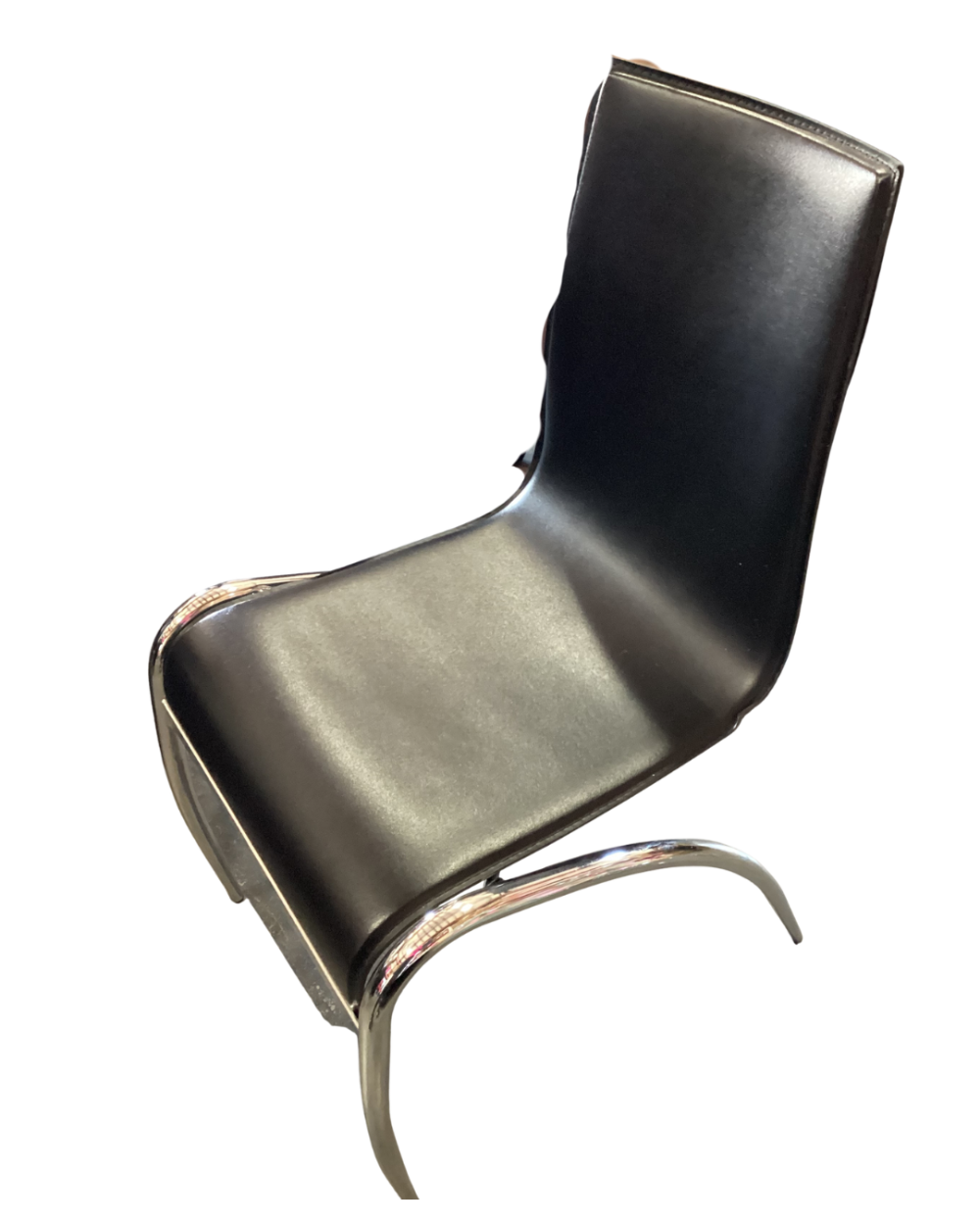 Modern black leather dining chair with chrome legs