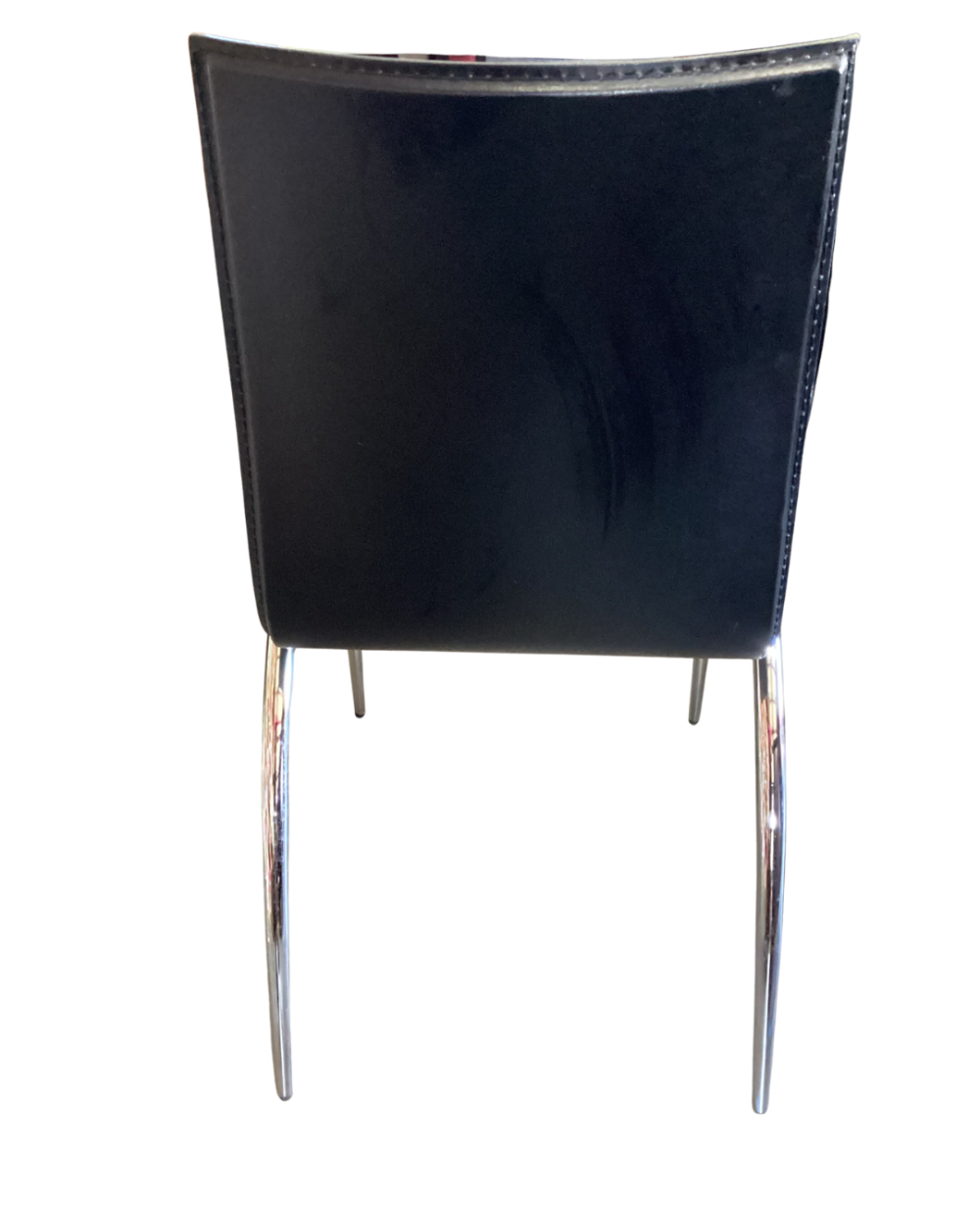 Modern black leather dining chair with chrome legs
