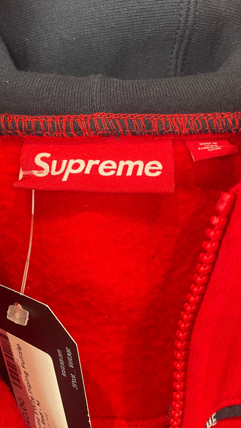 Supreme FW26 Piping Fullzip Hoodie Red - M