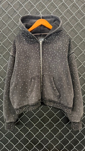 77 Studios Rhinestone Full Zip Hoodie - S