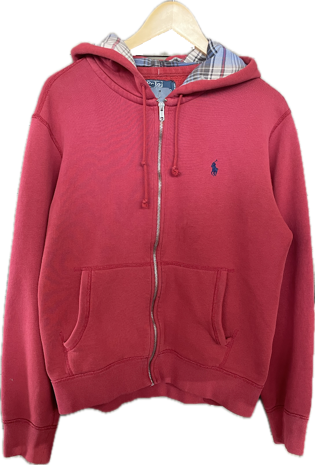 90s Polo Full ZIp Red Hoodie - M
