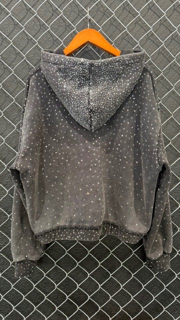 77 Studios Rhinestone Full Zip Hoodie - S
