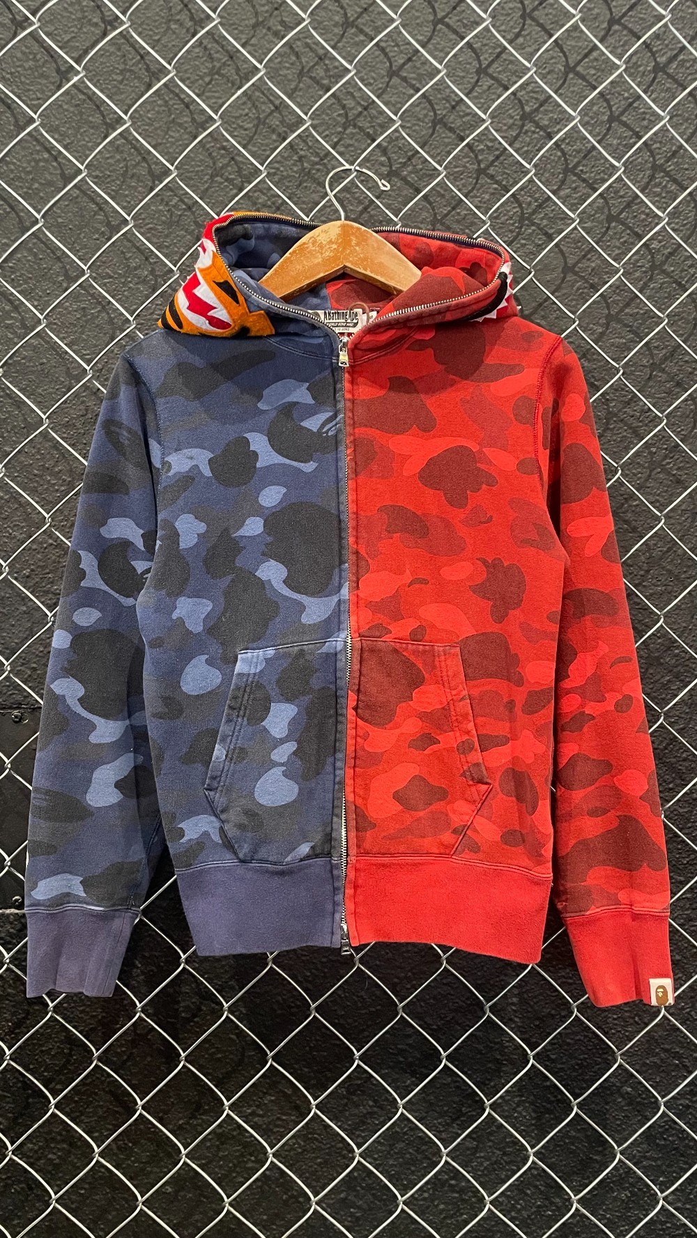 Bape Color Camo Tiger Shark Half Fullzip Hoodie - S