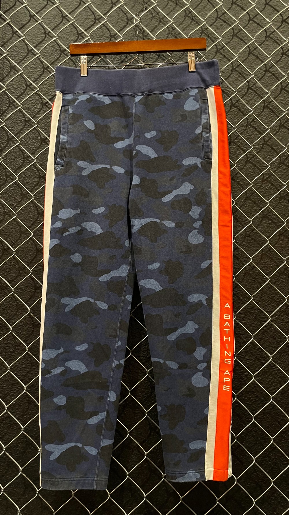 Bape Navy Camo Striped Sweatpants - L