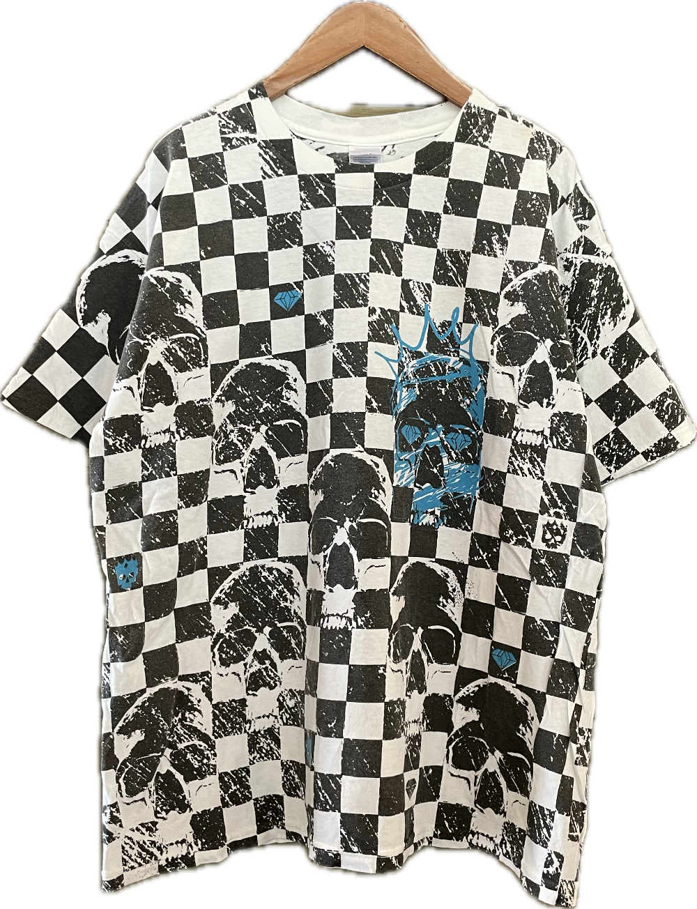 Y2K Checkered Skull AOP Tee - XL