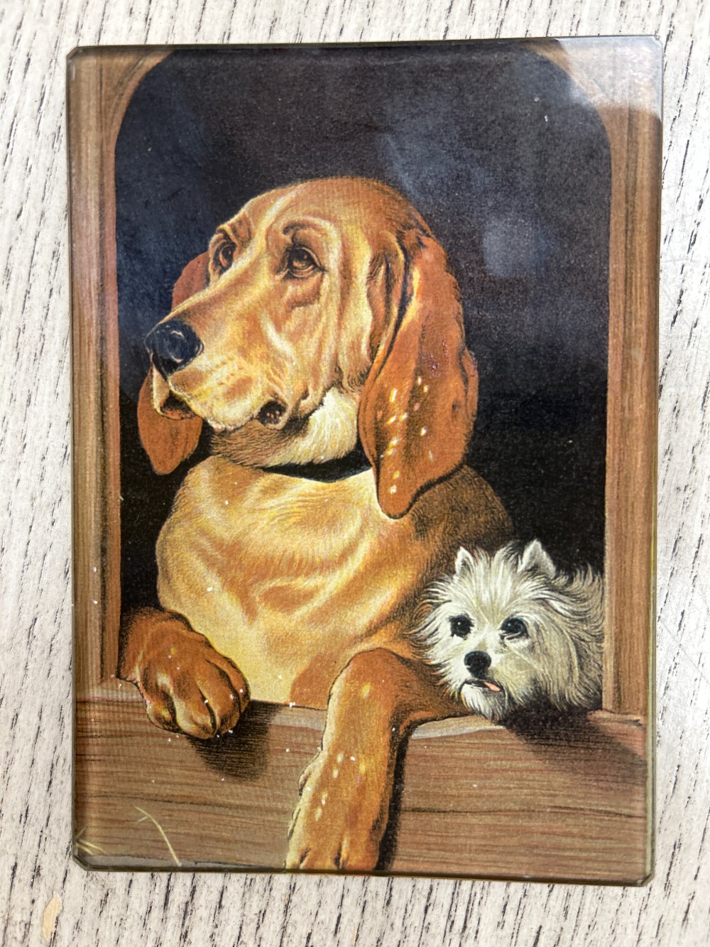 John Derian Hound Dog Decoupage Glass Tray, Signed