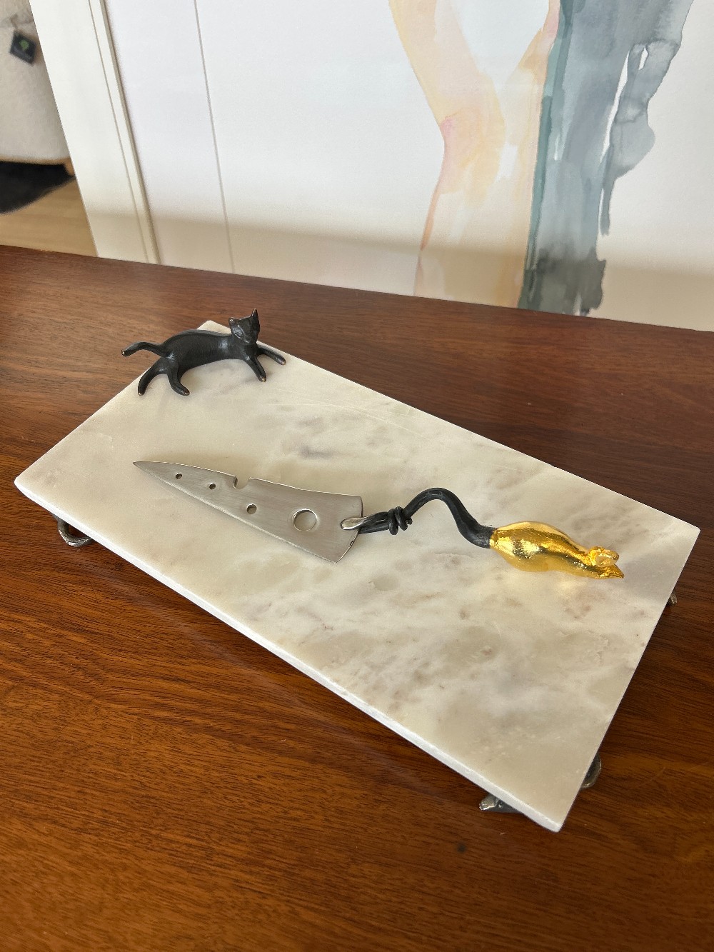Michael Aram Cat & Mouse Marble Cheese Board & Knife