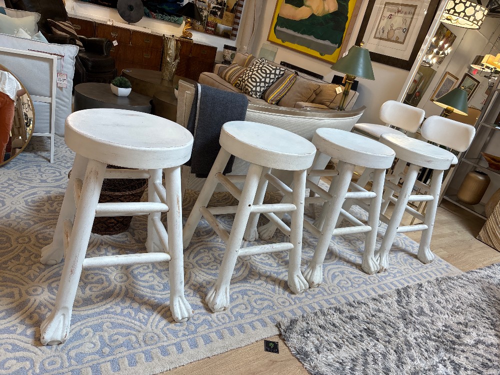 Ball & Claw Foot Painted Wood Bar Stools - Set of 4