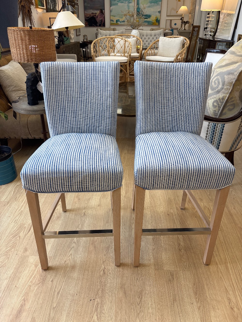 New Pacific Direct Milton Striped Counter Stools, Pair