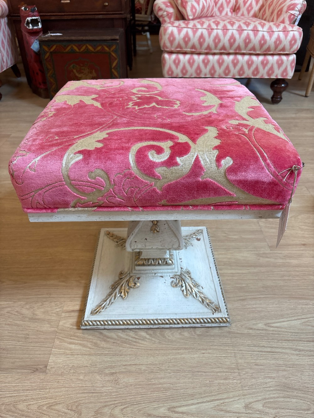 Neoclassical Pink Jacquard Upholstered Footstool