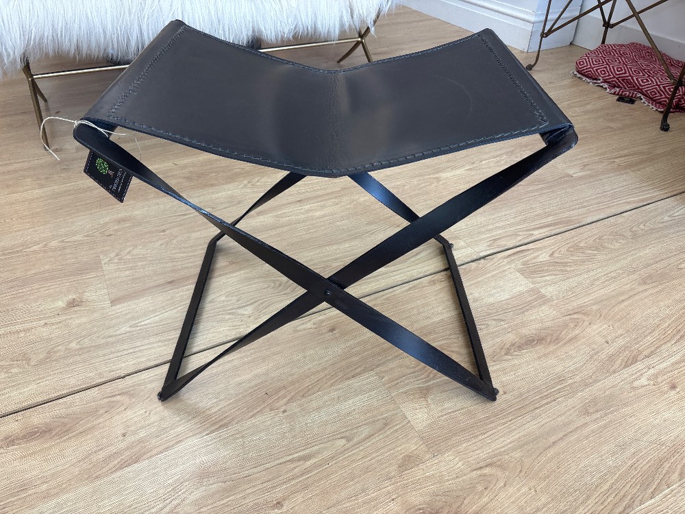 Pottery Barn Bastina Folding Leather Stool
