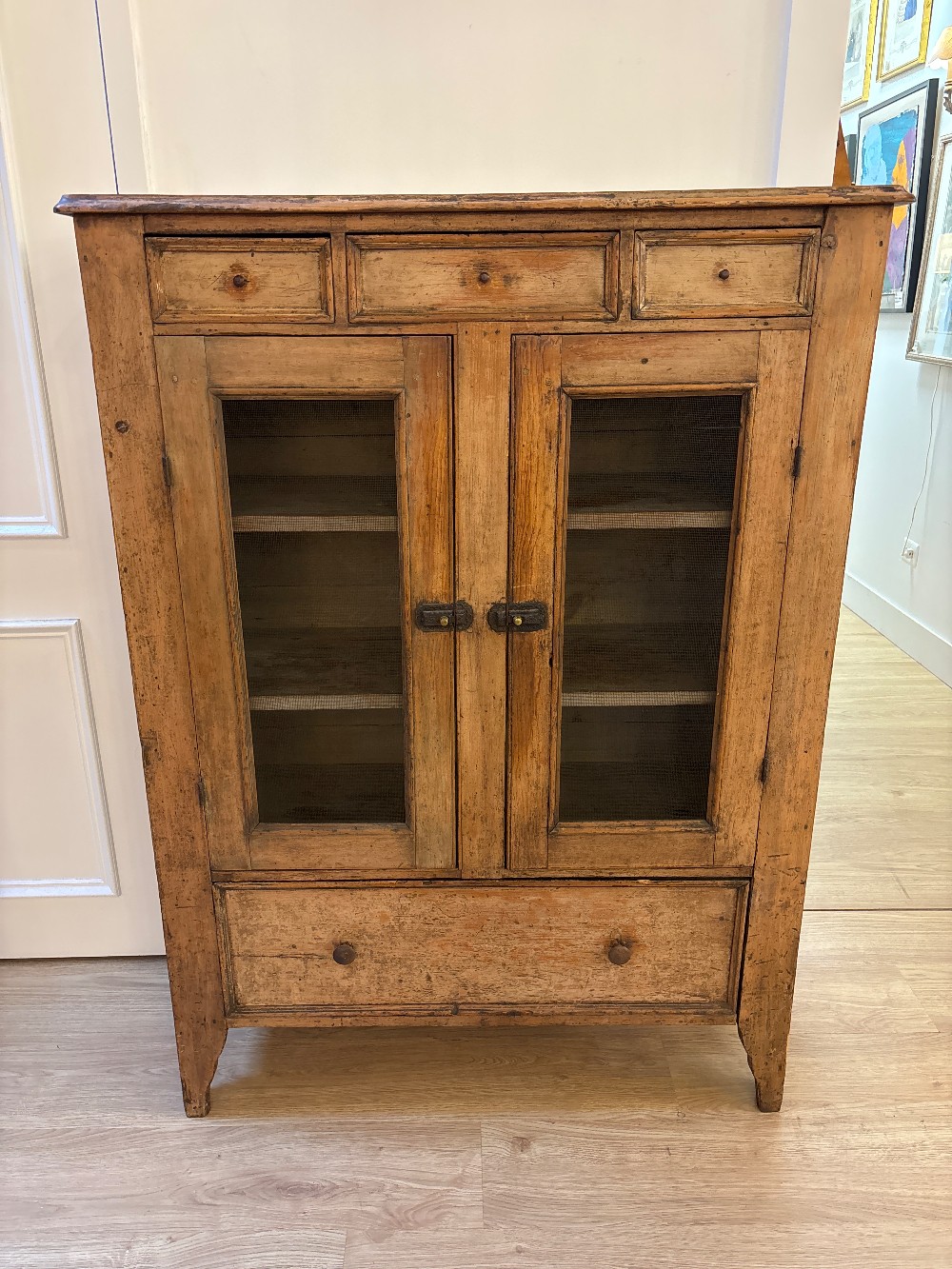 Antique Pine Mesh Front Pie Safe Cabinet, Mid-19th C.