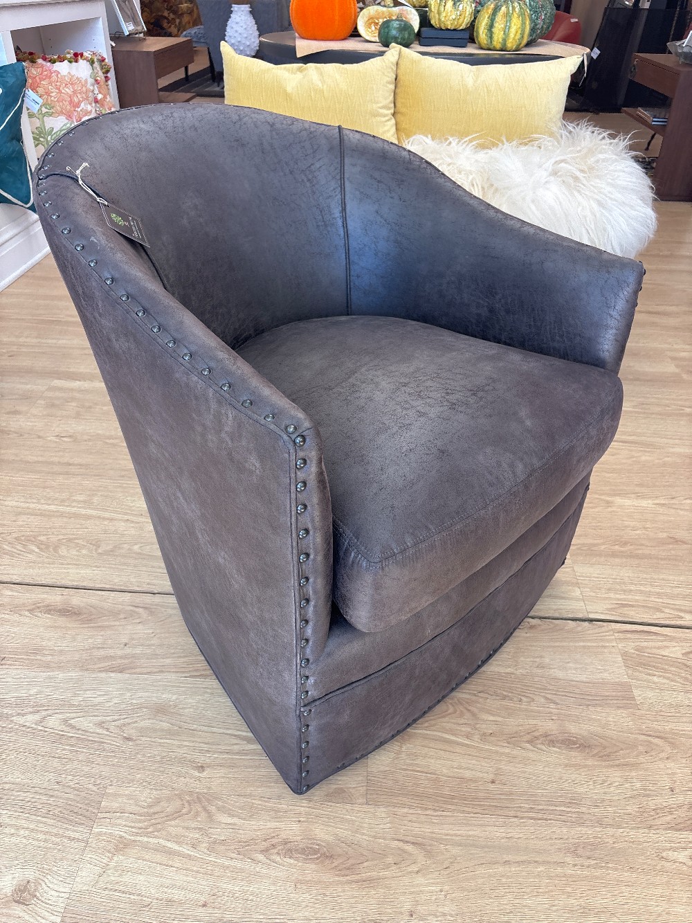 Arhaus Giles Faux Leather Swivel Chair with Nailheads