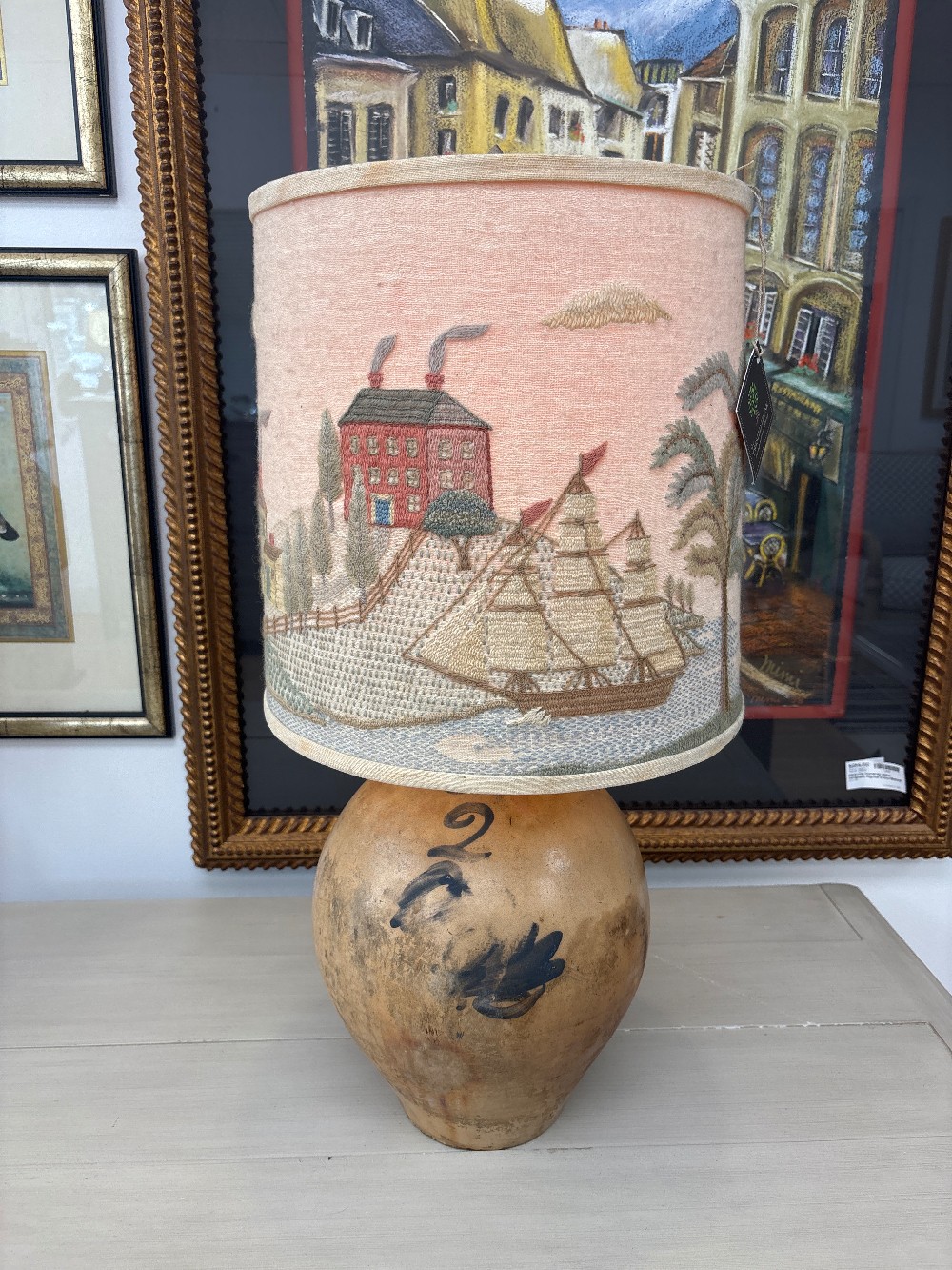 Verona Sunvold Folk Art Ship Lampshade & Table Lamp