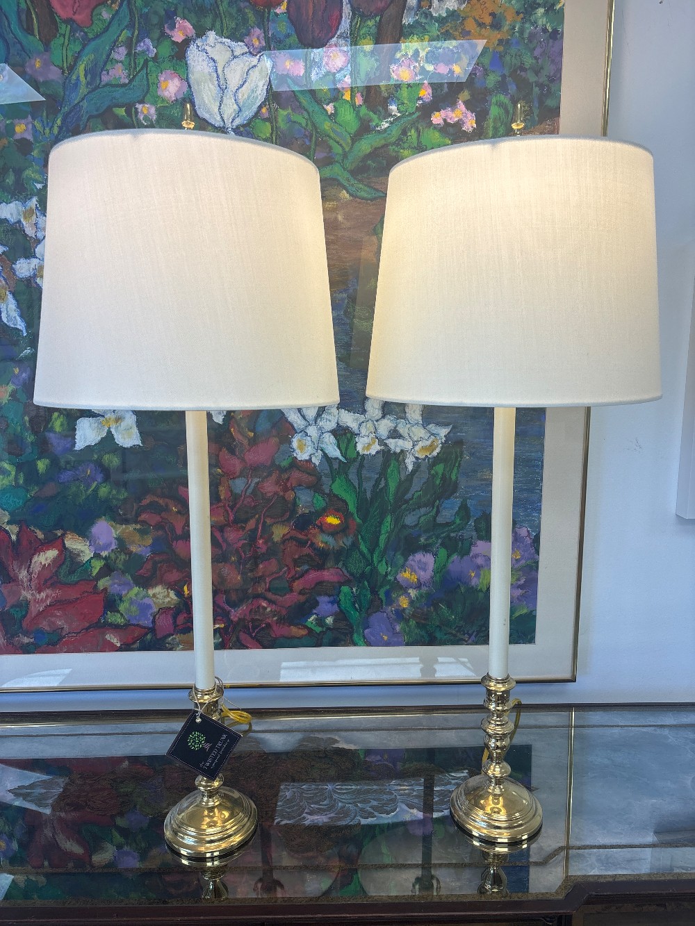 Virginia Metalcrafters Vintage Brass Candlestick Lamps, Pair