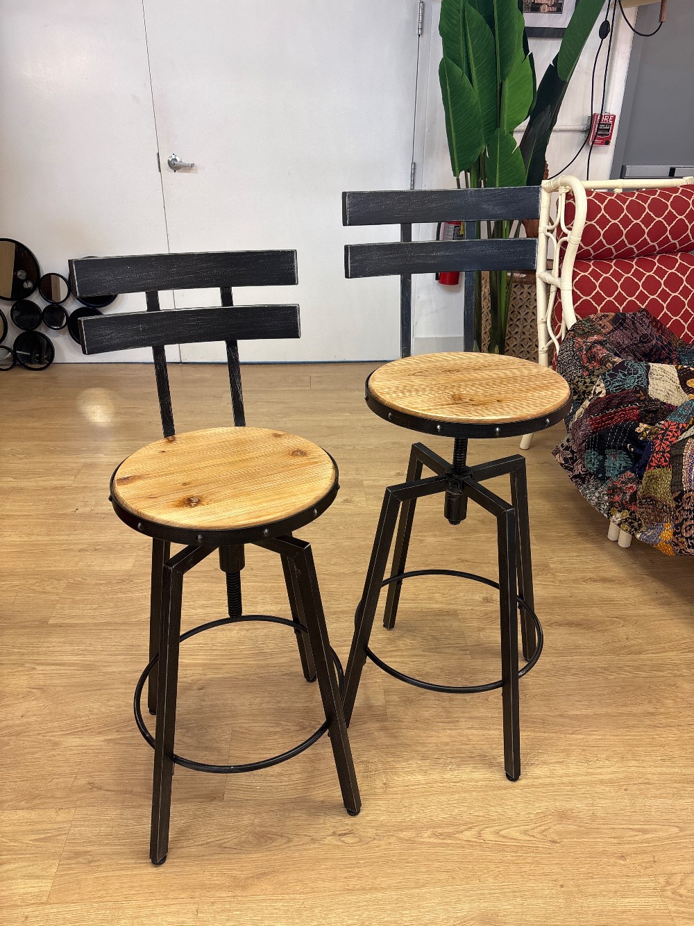 Modern Rustic Adjustable Stools, Pair