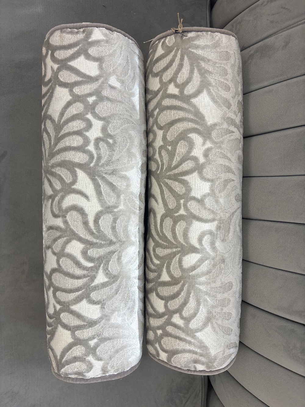 Floral Cut Velvet Bolster Pillows, Pair