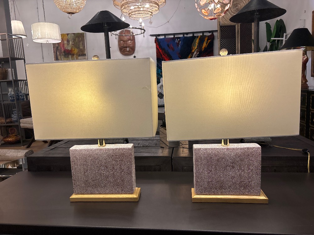 Ceramic Faux Shagreen Lamps, Pair