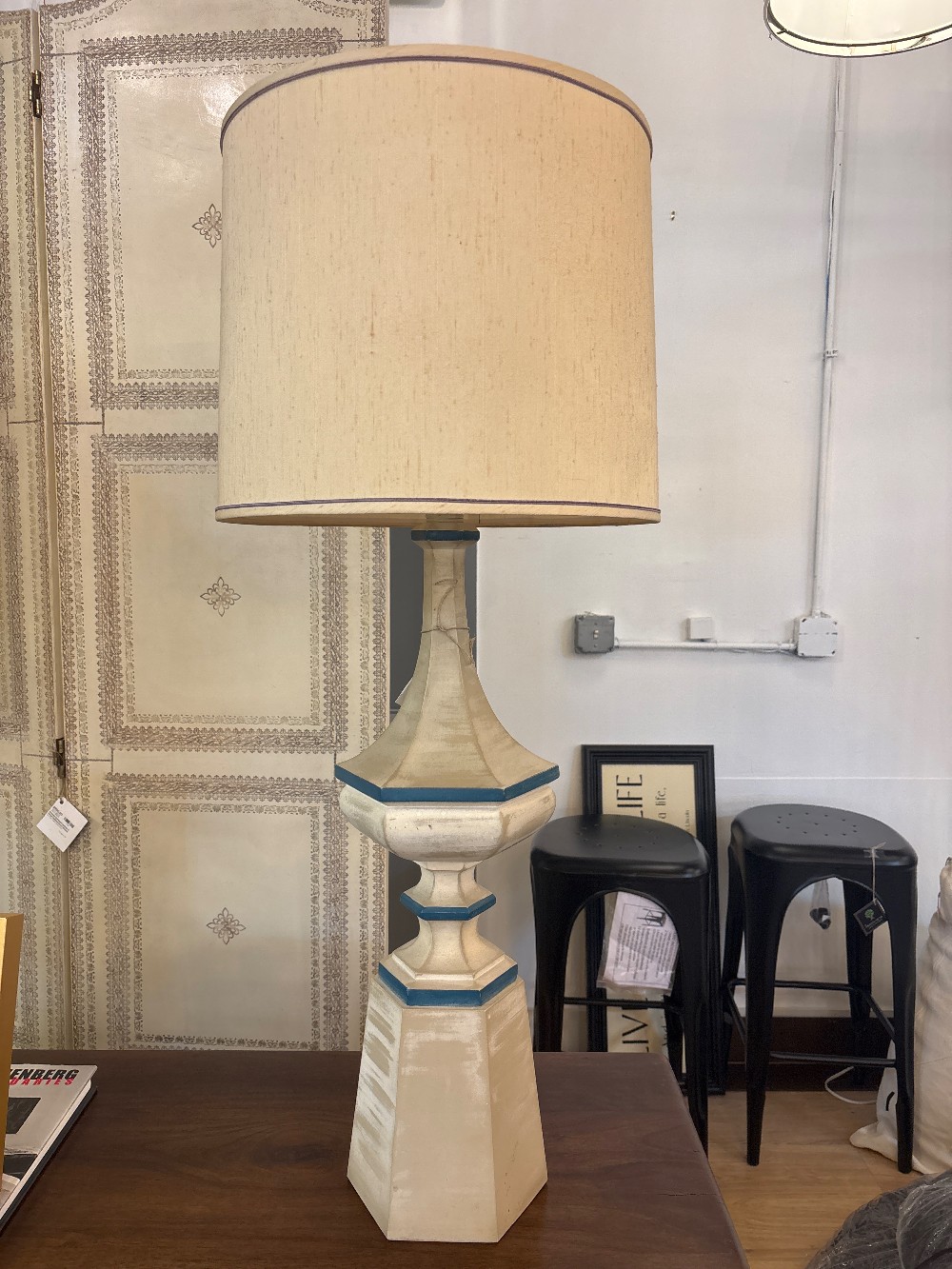 Vintage Mid-Century Painted Wood Table Lamp
