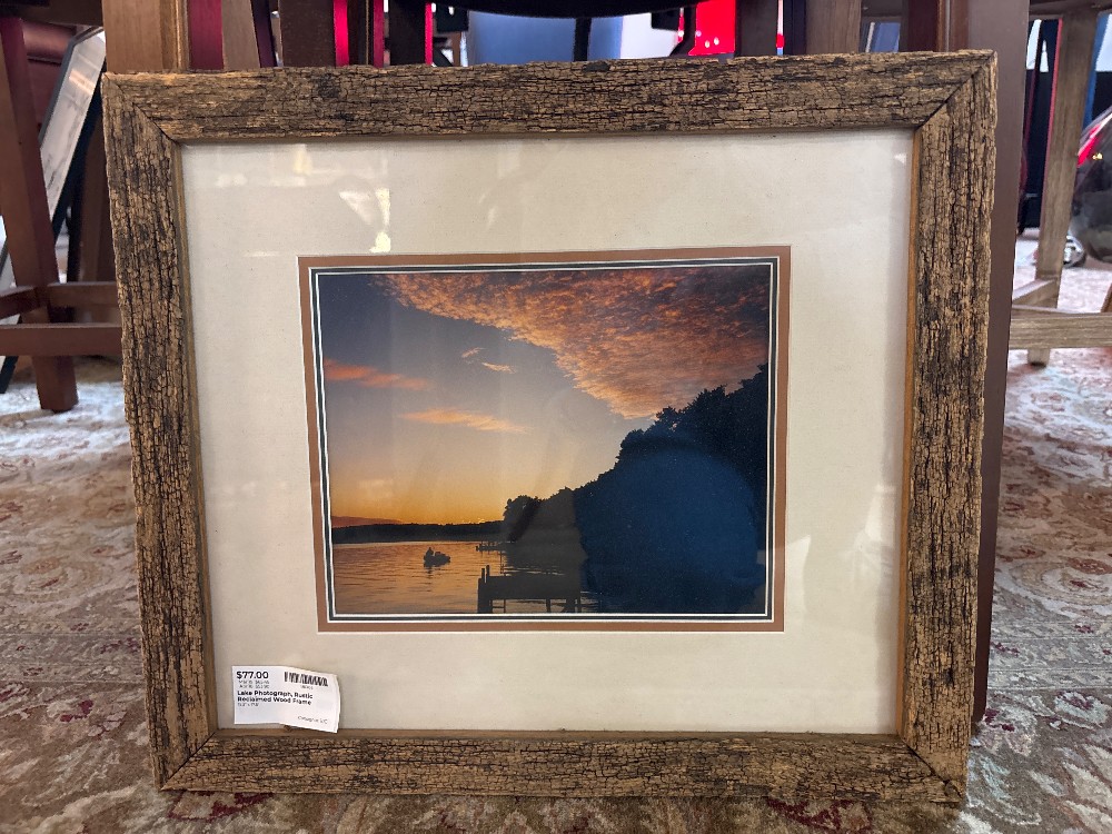 Lake Photograph, Rustic Reclaimed Wood Frame