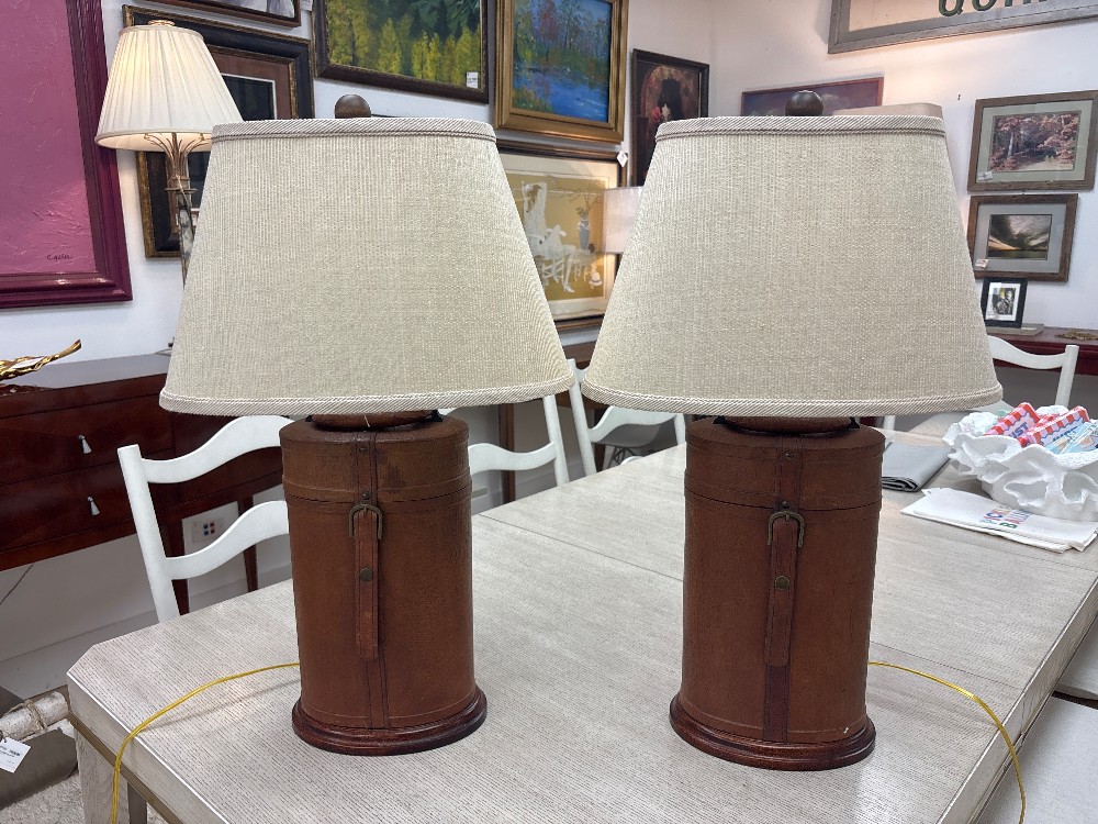 The Natural Light Leather Latch Box Lamps, Pair