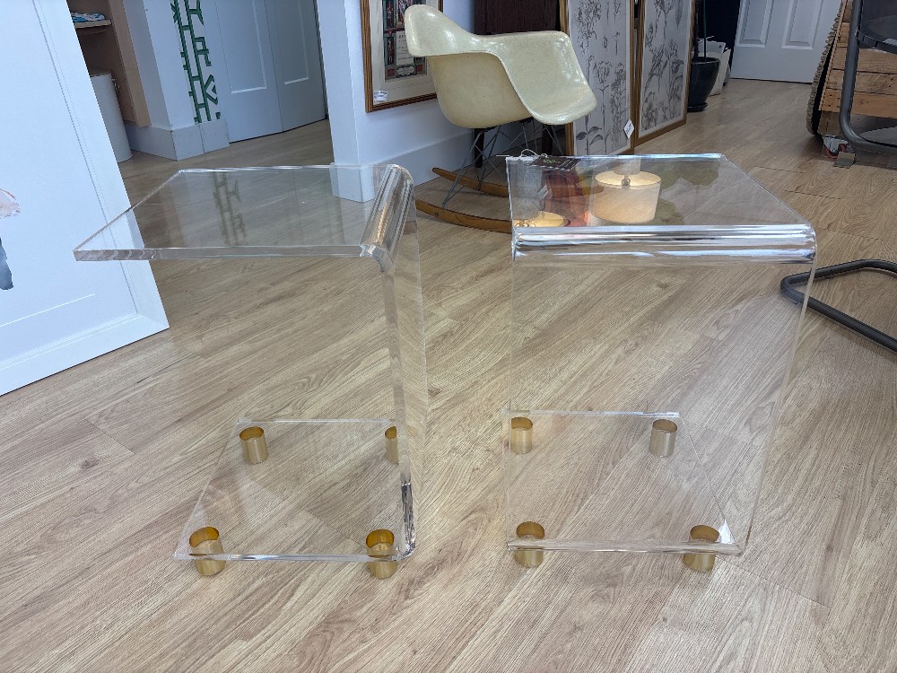 Modern Acrylic C-Shape Side Tables, Pair