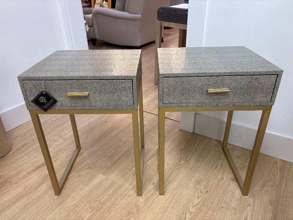 Sterling Industries Shagreen Gold Base Side Tables, Pair
