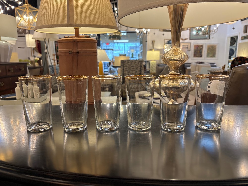 Vintage Gold Rimmed Drinking Glasses - Set of 6