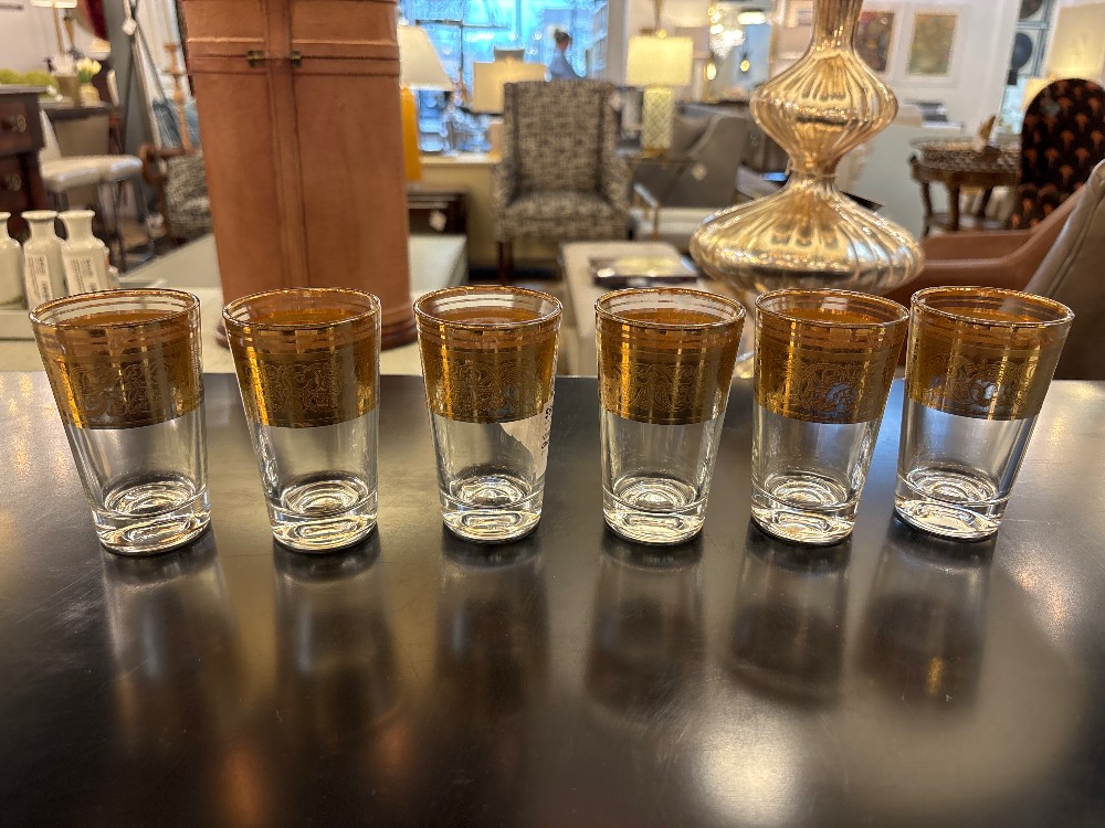 Vintage Gold Banded Drinking Glasses, France - Set of 6