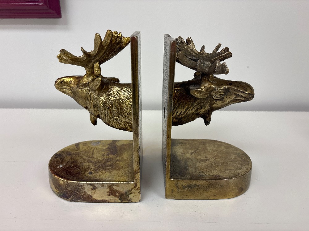 Antiqued Brass Moose Bookends, Pair