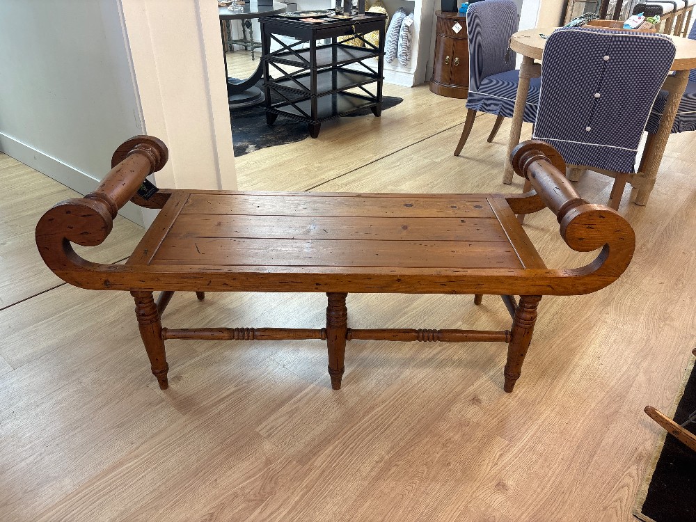 Rustic Turned Pine Sleigh Bench