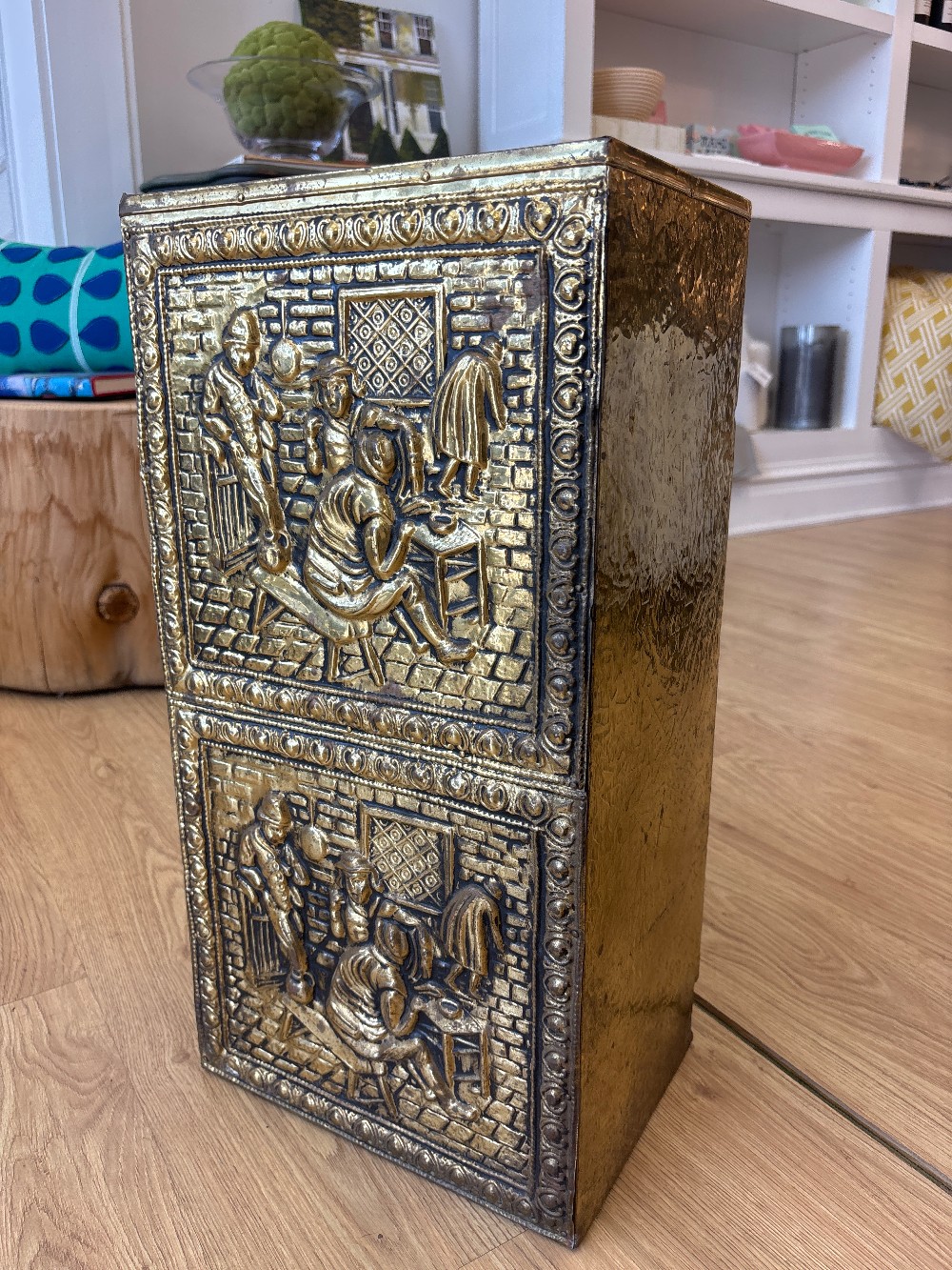 Vintage Embossed Brass Umbrella Stand
