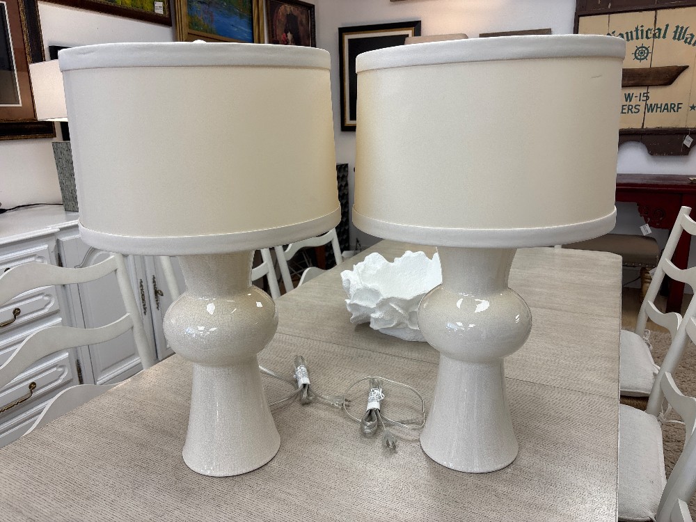 Tanner Kenzie Crackle Glaze Ceramic Lamps, Pair