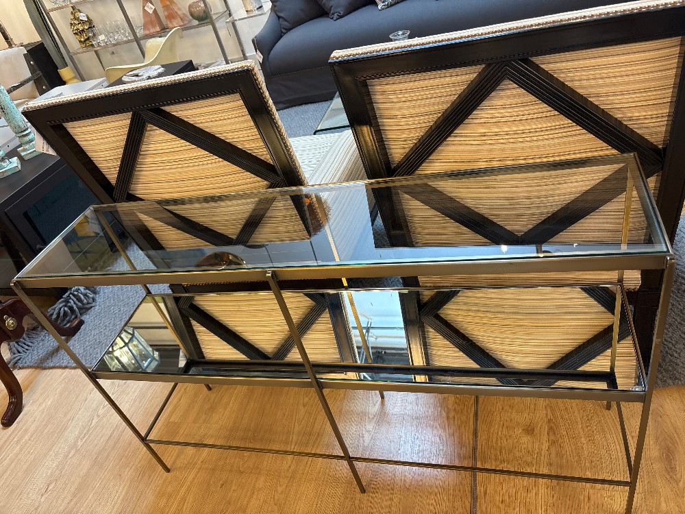 Contemporary 3-Tier Glass Shelf Brass Console Table