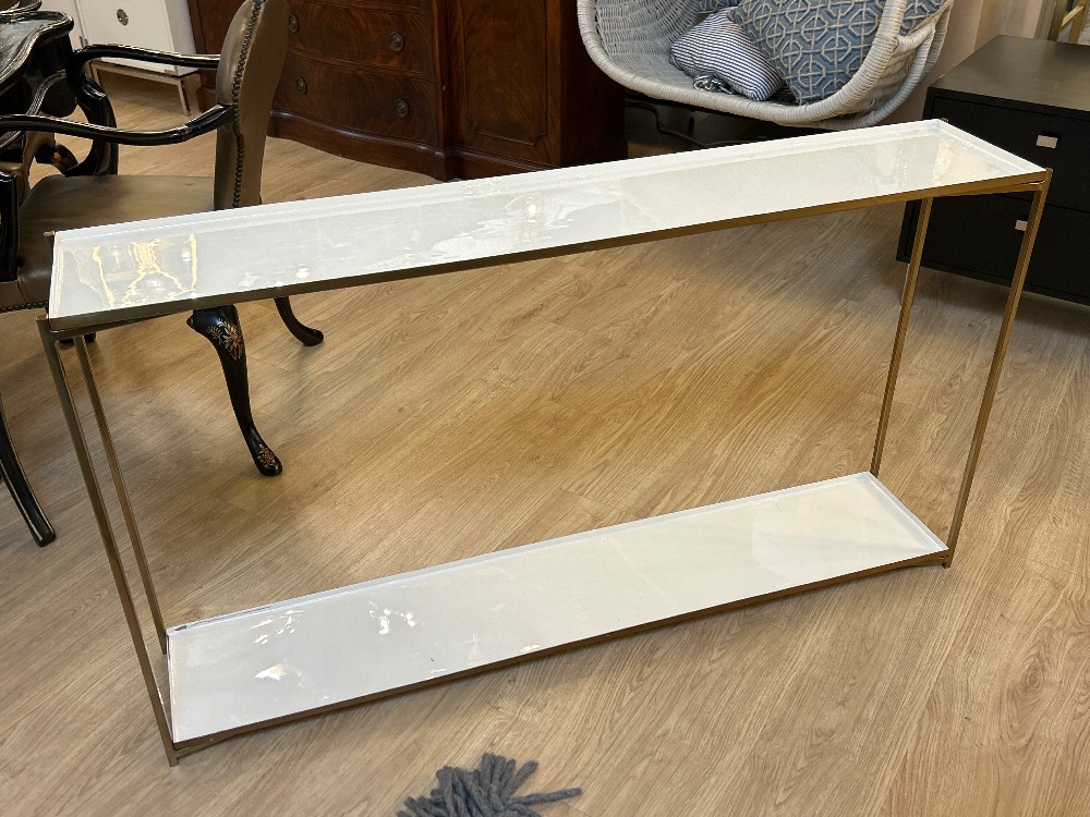 Narrow 2-Tier Enameled Metal Console Table