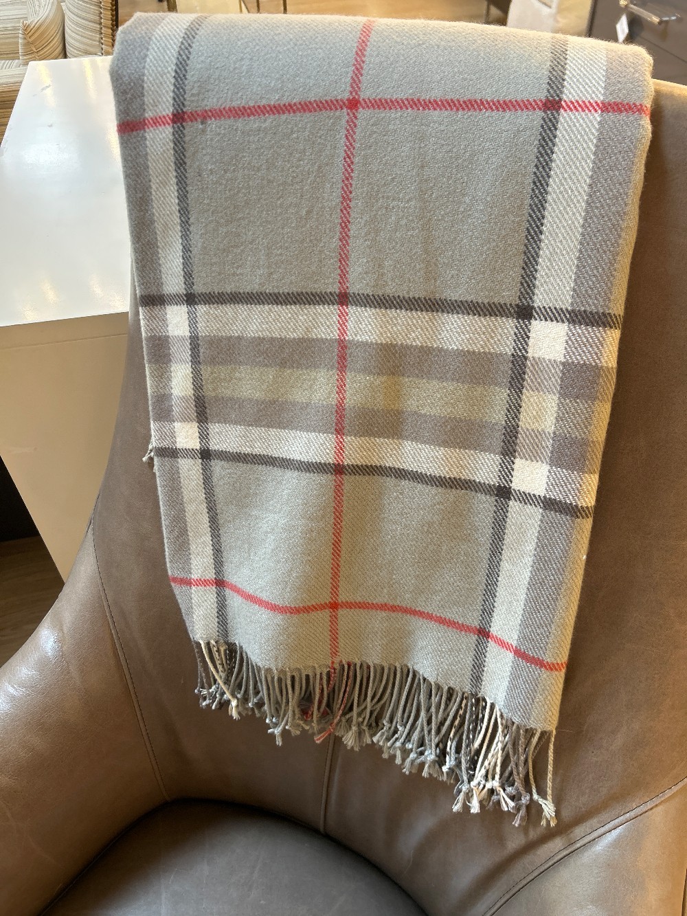 Pottery Barn Grey & Red Plaid Throw Blanket