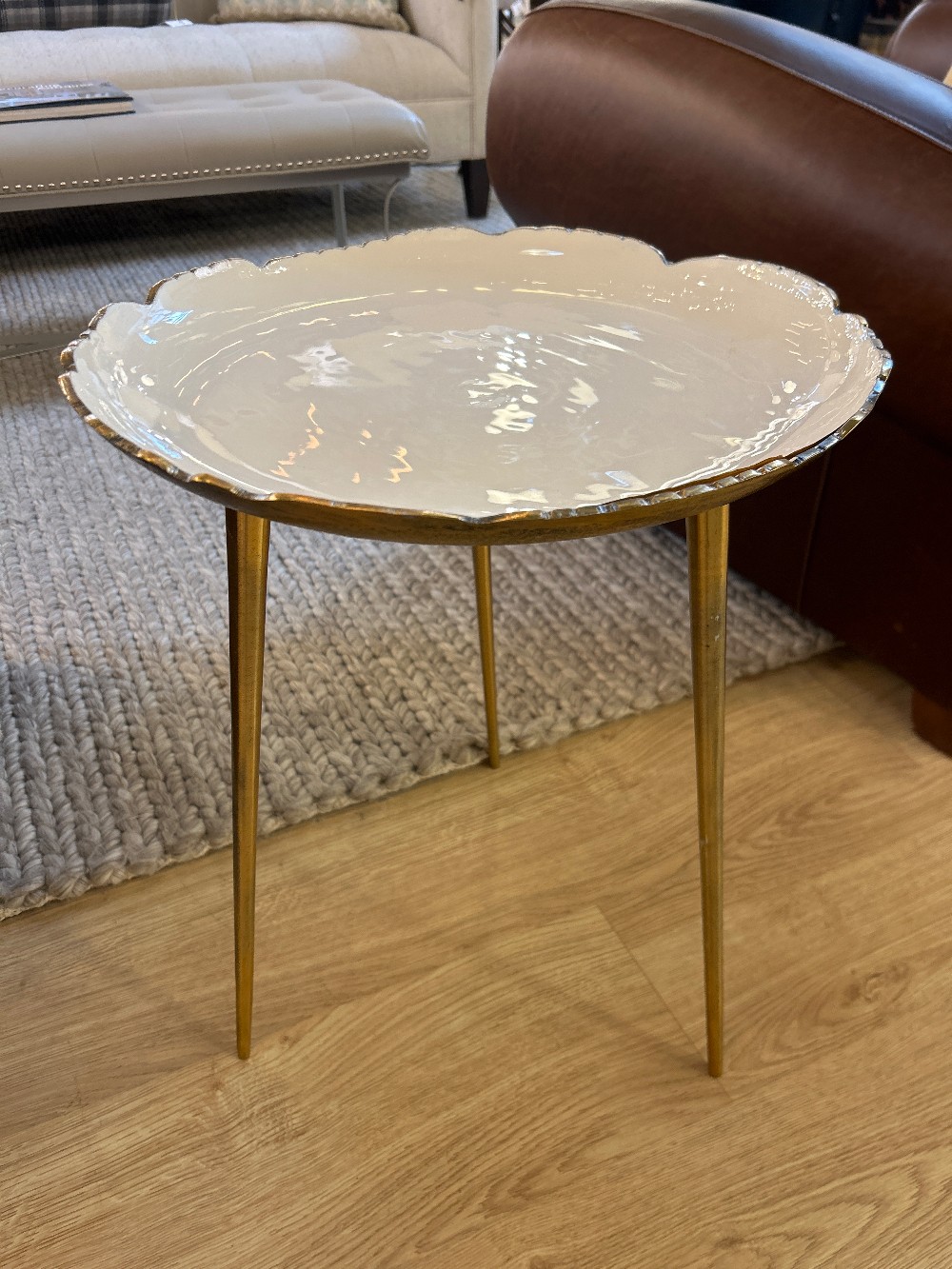 Modern Brass Scalloped Top Side Table