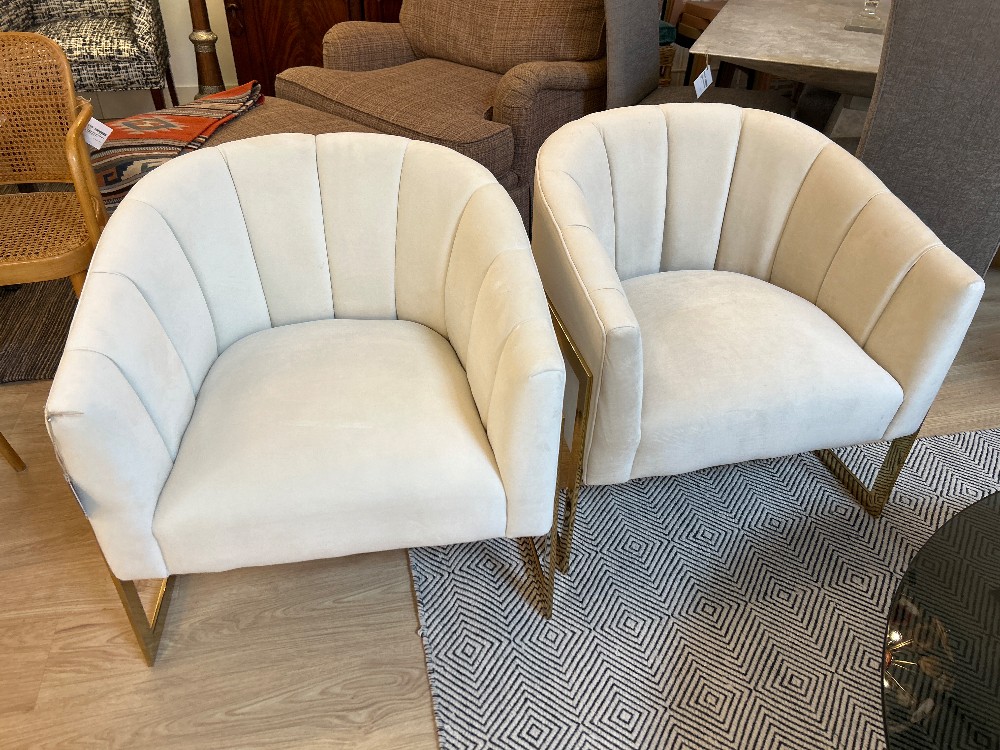 Modern Channeled Back Barrel Chairs, Pair