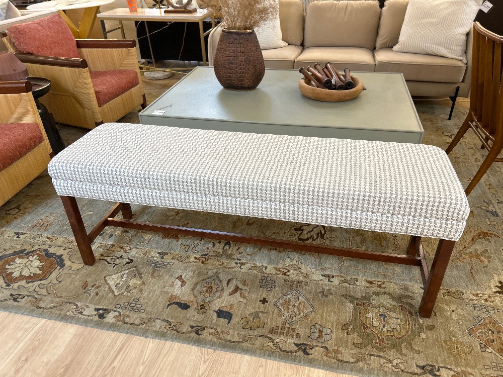 Upholstered Houndstooth Wood Frame Bench