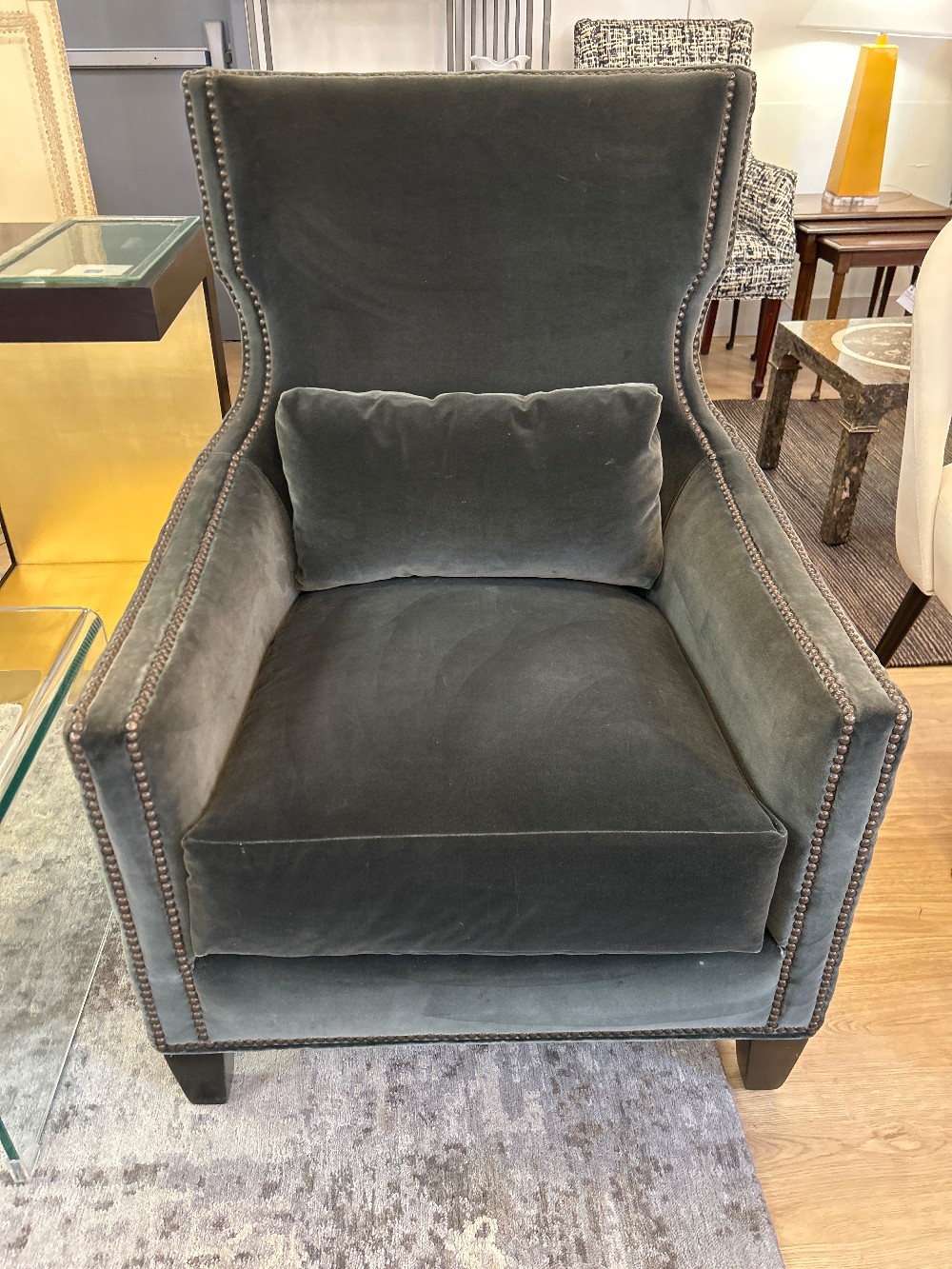 Stanford Furniture Velvet Nailhead Wingback Chair