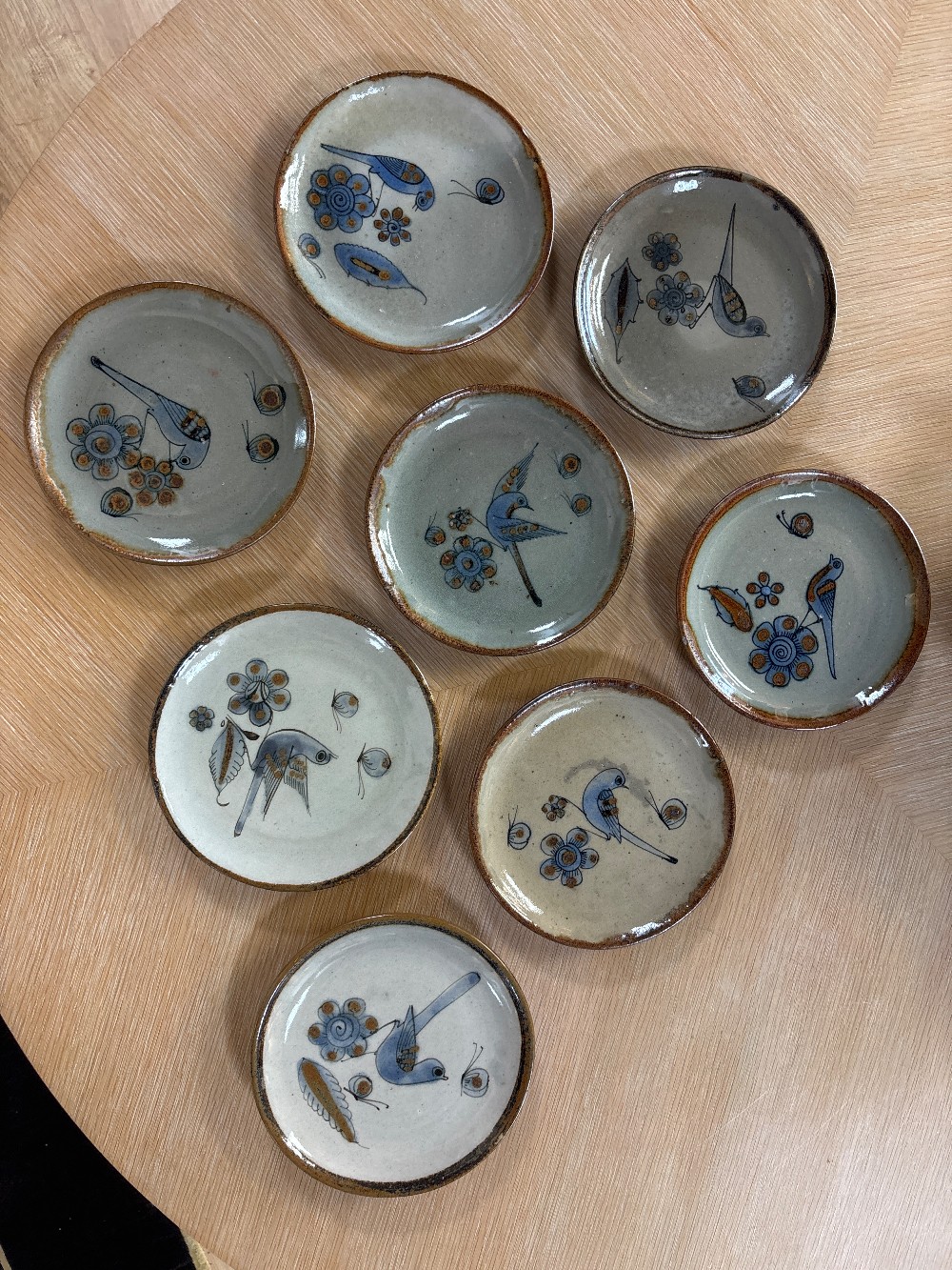 Ken Edwards Mexican Tonala Pottery Side Plates - Set of 8